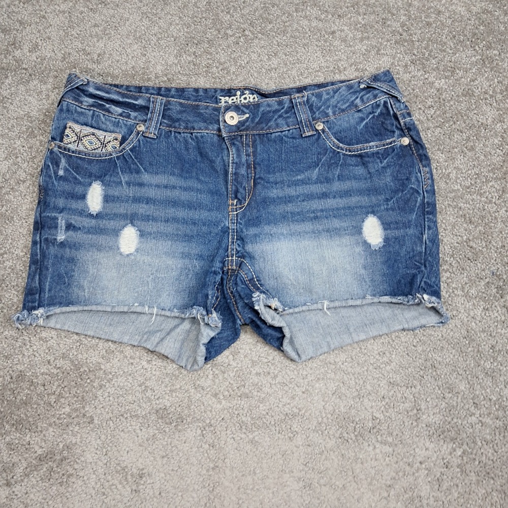 Reign Denim Shorts Women 16 Blue Distressed Cut Off Embroidered Boho Cotton